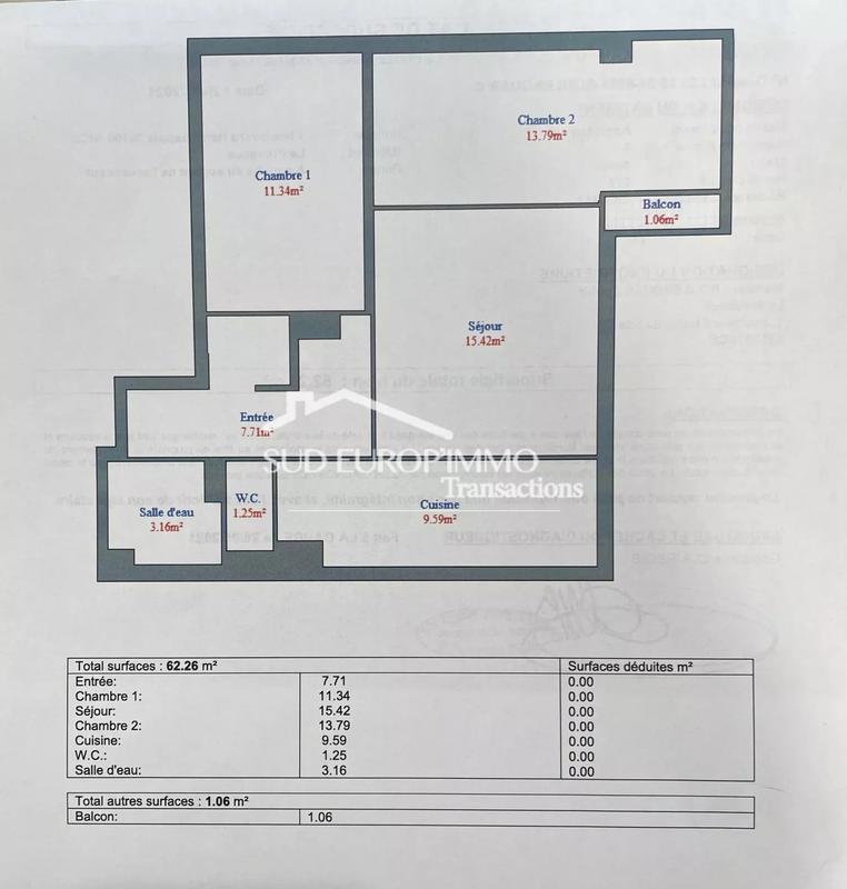 Appartement - 62 m² - 3 pièces