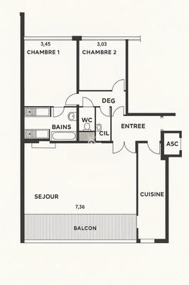 Appartement - 85 m² - 3 pièces