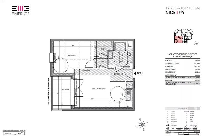 Appartement - 44 m² - 2 pièces
