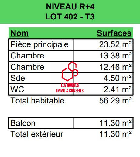 Appartement - 57 m² - 3 pièces