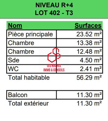 Appartement - 57 m² - 3 pièces