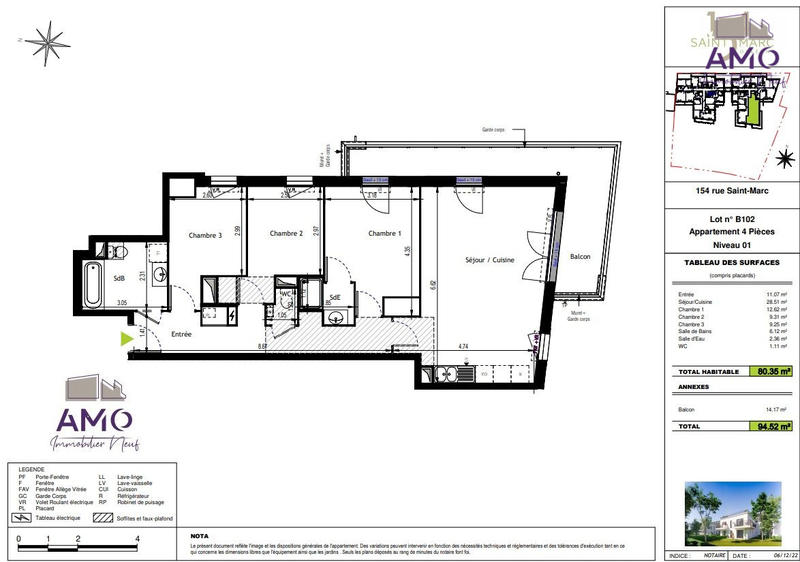 Appartement - 80 m² - 4 pièces