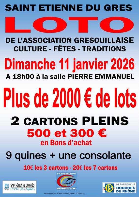 Loto à St. Etienne du Grès - Association Grésouillaise Culture Fêtes Traditions