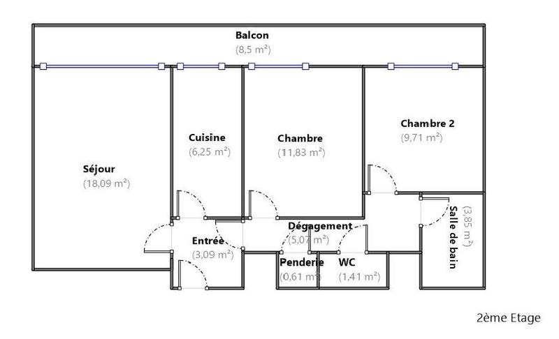 Appartement - 60 m² - 3 pièces