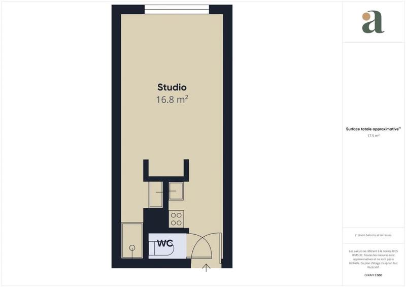 Studio - 17 m² - 1 pièce