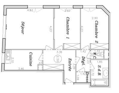 Appartement - 72 m² - 3 pièces