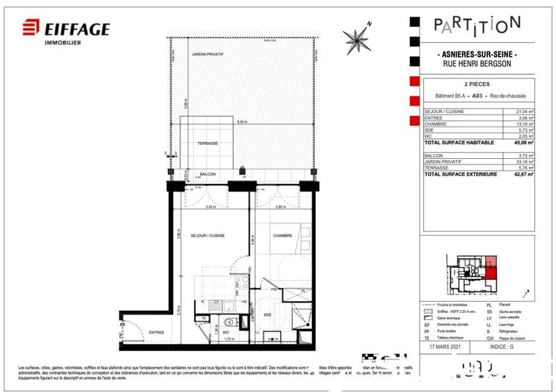 Appartement - 45 m² - 2 pièces