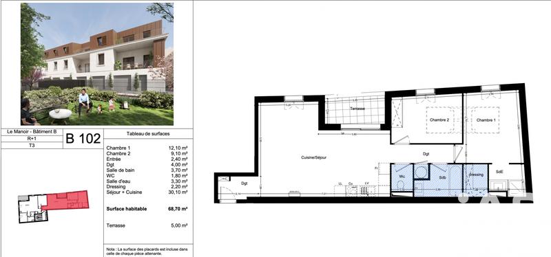 Appartement - 69 m² - 3 pièces