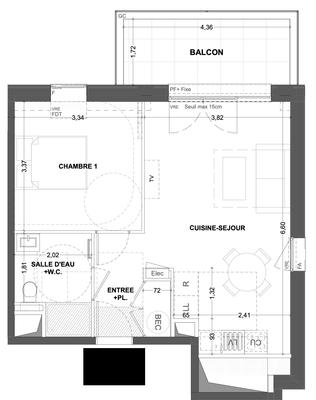 Appartement - 42 m² - 2 pièces