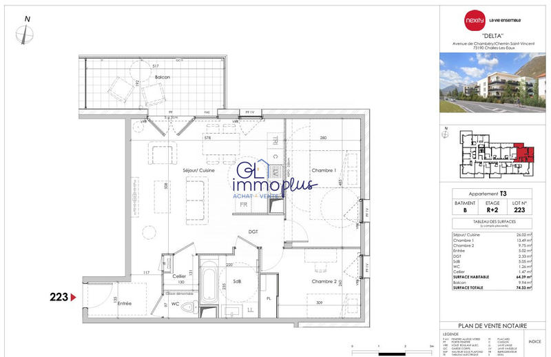 Appartement - 60 m² - 3 pièces