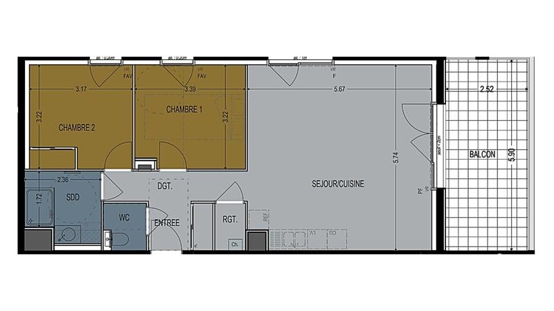 Appartement - 68 m² - 3 pièces