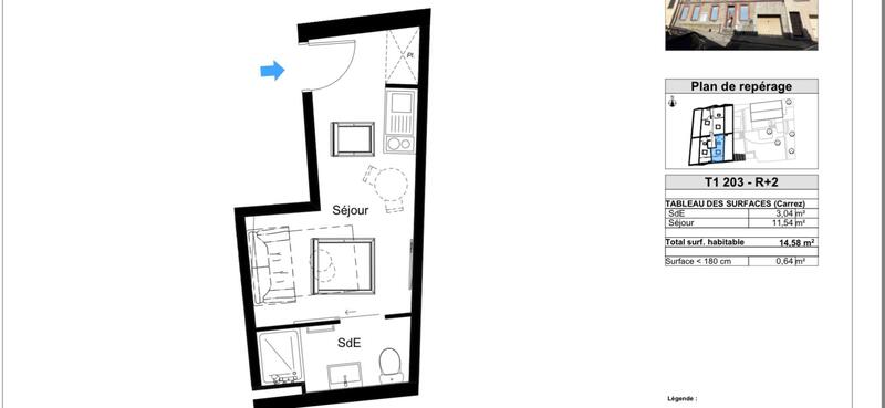 Appartement - 14 m² - 1 pièce