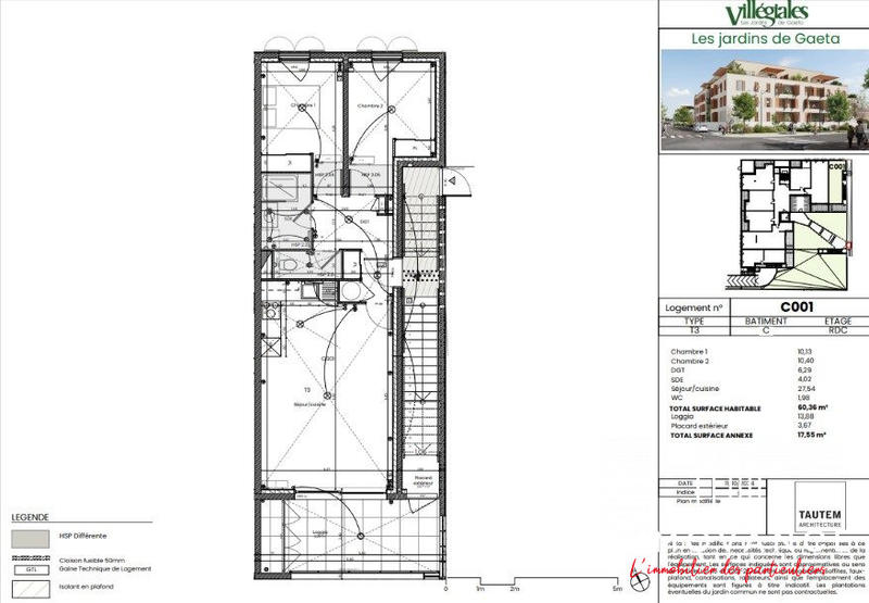 Appartement - 60 m² - 3 pièces