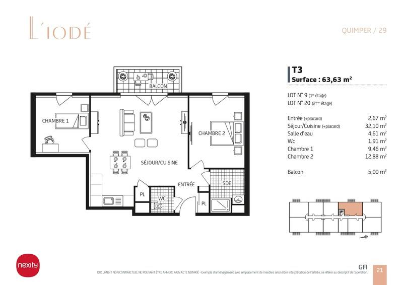 Appartement - 64 m² - 3 pièces