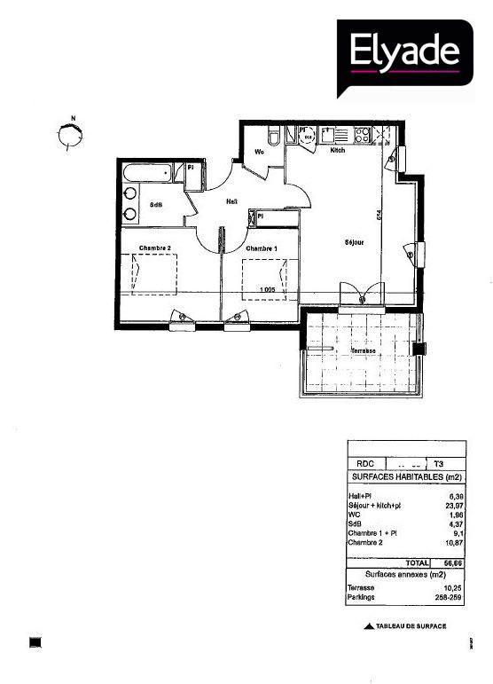 Appartement - 57 m² - 3 pièces