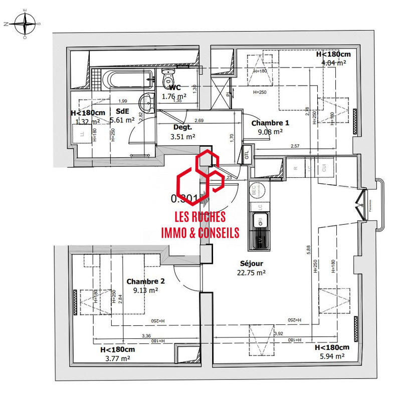 Appartement - 52 m² - 3 pièces