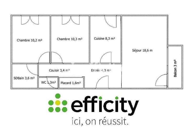 Appartement - 61 m² - 3 pièces