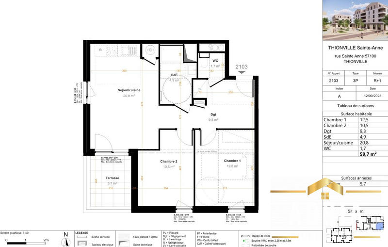 Appartement - 60 m² - 3 pièces