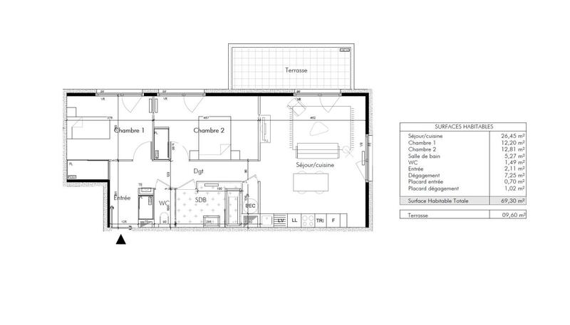 Appartement - 69 m² - 3 pièces