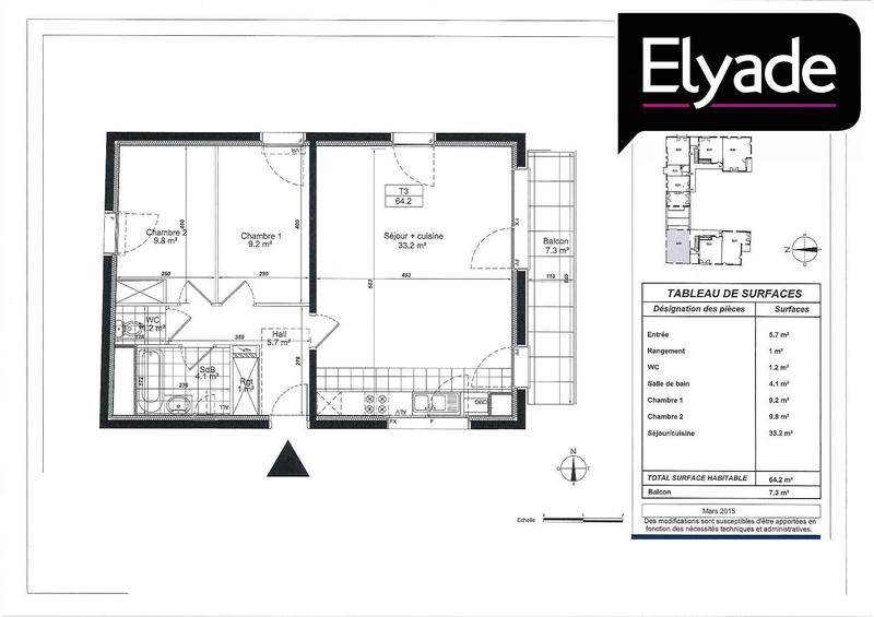 Appartement - 64 m² - 3 pièces