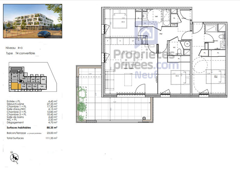 Appartement - 88 m² - 4 pièces