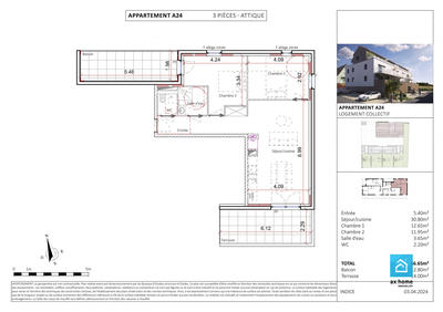 Appartement - 67 m² - 3 pièces