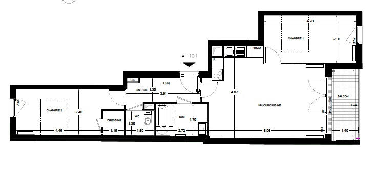 Appartement - 63 m² - 3 pièces