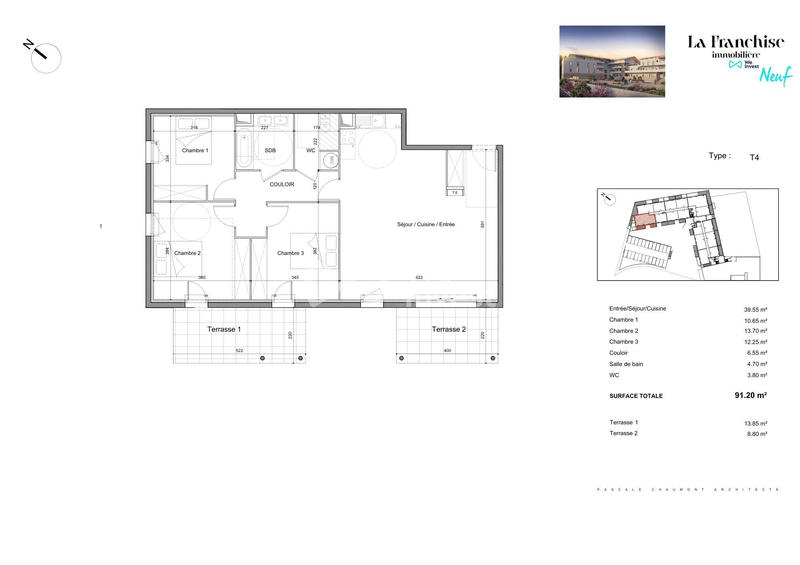 Appartement - 90 m² - 4 pièces