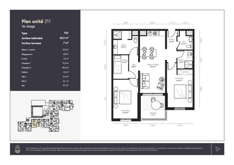 Appartement - 62 m² - 3 pièces