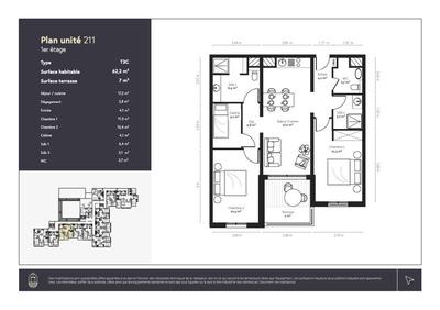Appartement - 62 m² - 3 pièces