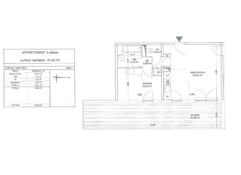 Appartement - 42 m² - 2 pièces