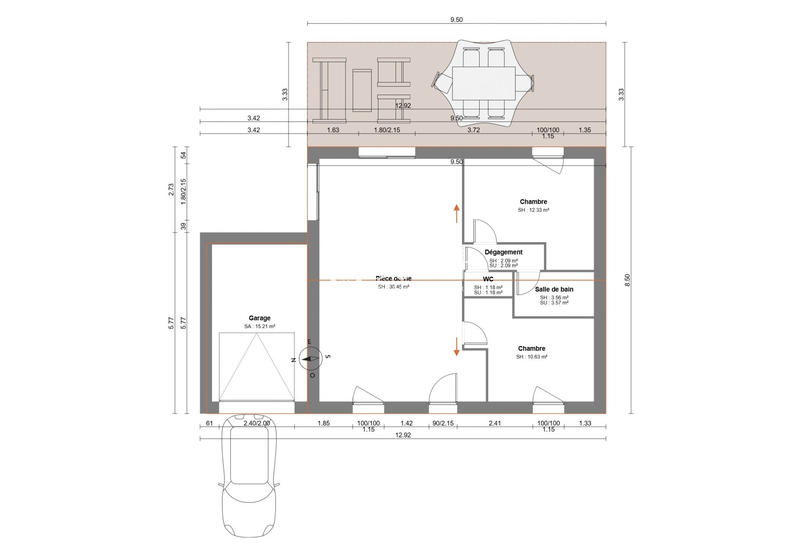 Maison - 64 m² - 3 pièces