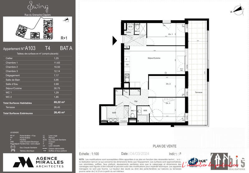 Appartement - 85 m² - 4 pièces