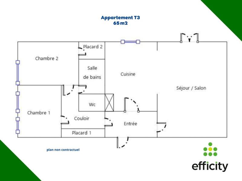 Appartement - 65 m² - 3 pièces