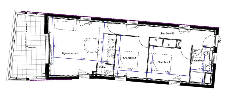 Appartement - 57 m² - 3 pièces