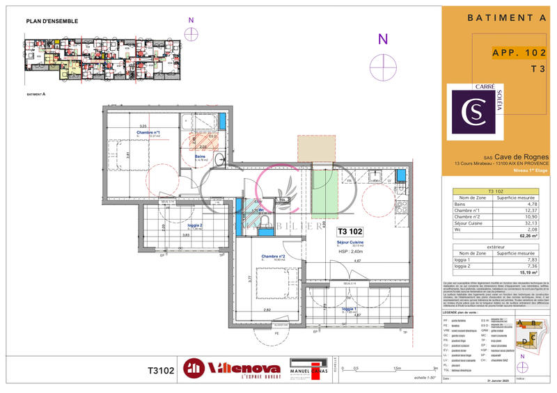 Appartement - 62 m² - 3 pièces
