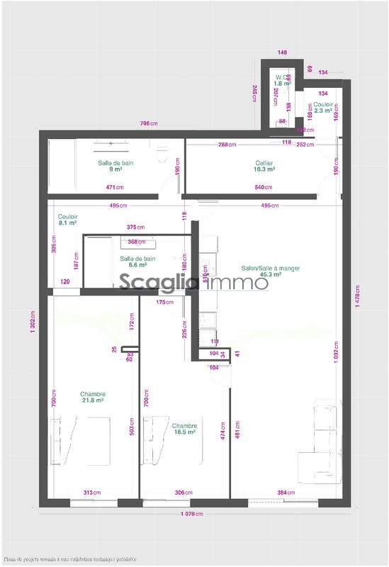 Appartement - 85 m² - 3 pièces