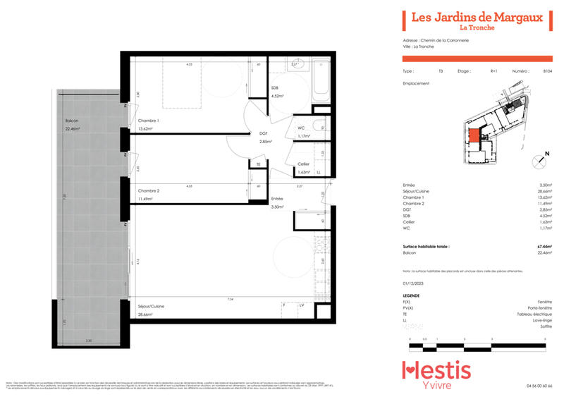 Appartement - 67 m² - 3 pièces