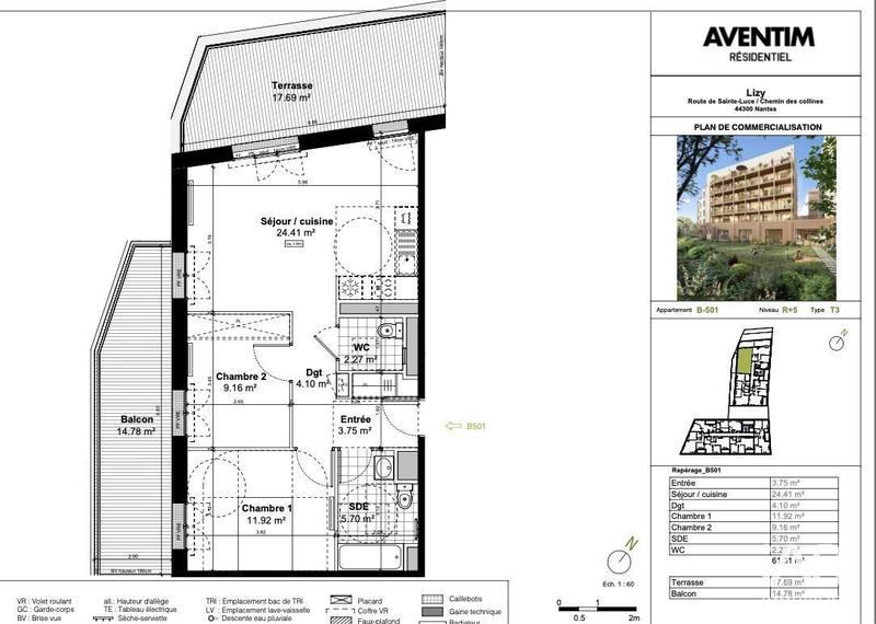 Appartement - 61 m² - 3 pièces