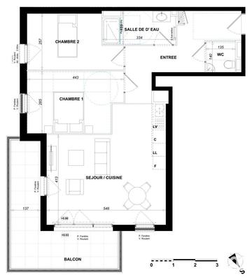 Appartement - 64 m² - 3 pièces