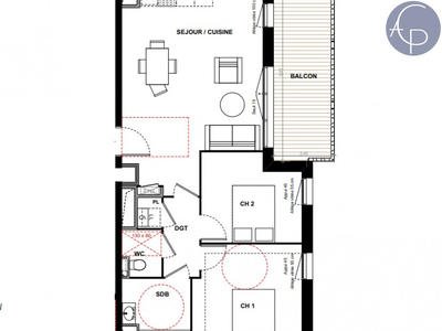 Appartement - 60 m² - 3 pièces