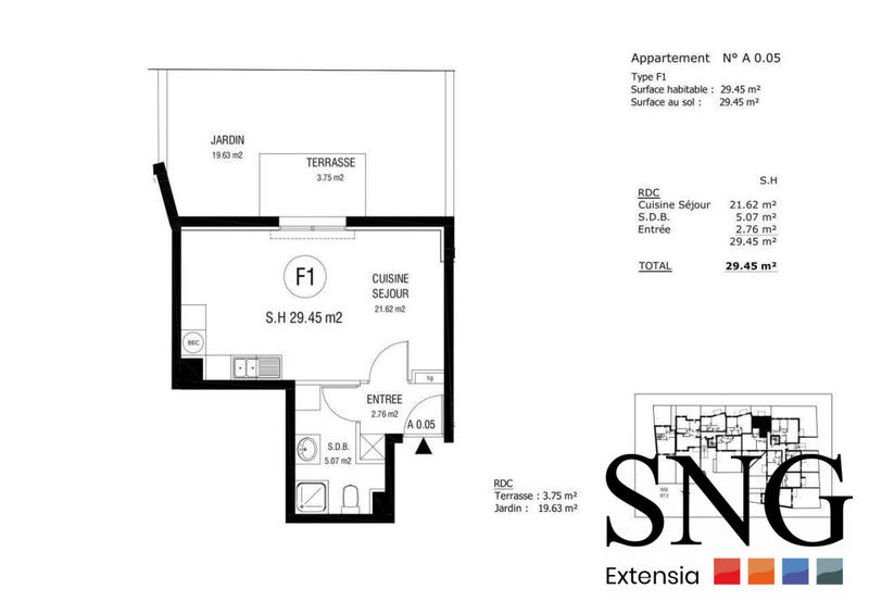 Appartement - 30 m² - 1 pièce
