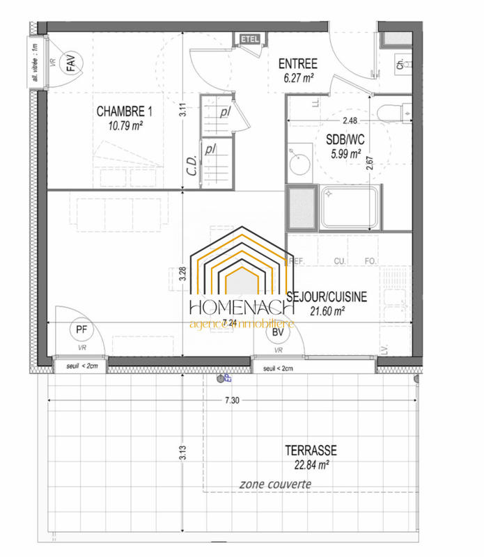 Appartement - 45 m² - 2 pièces