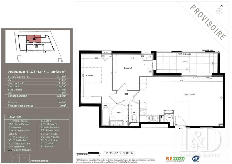 Appartement - 64 m² - 3 pièces