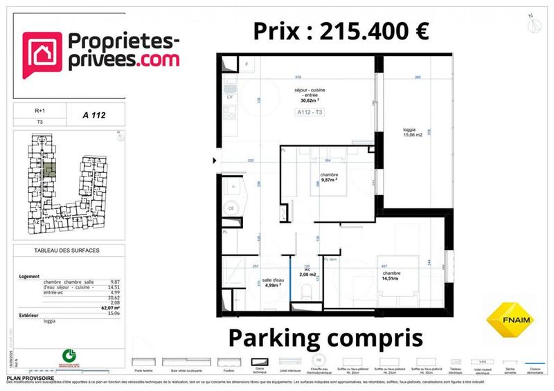Appartement - 62 m² - 3 pièces