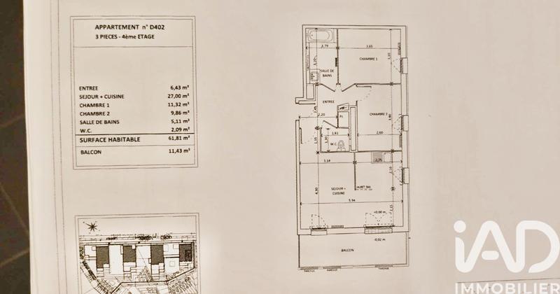 Appartement - 62 m² - 3 pièces
