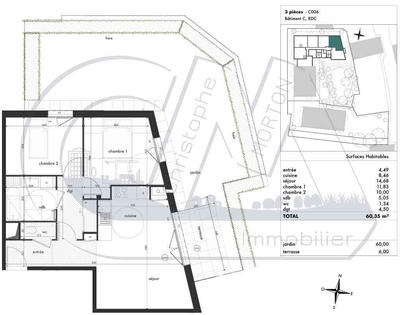 Appartement - 60 m² - 3 pièces