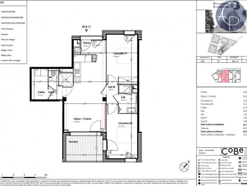 Appartement - 66 m² - 3 pièces