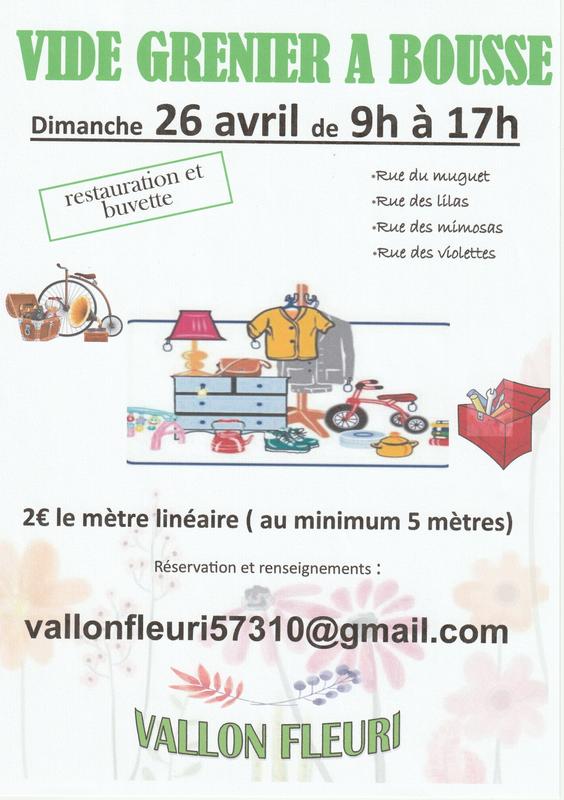 Vide grenier de Bousse rues des fleurs autour du cimetière