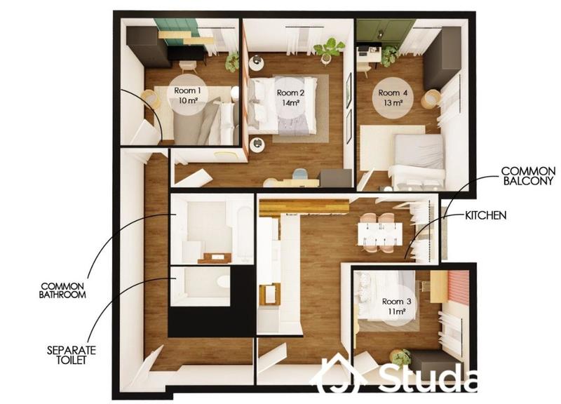 Chambre - 10 m² - 1 pièce